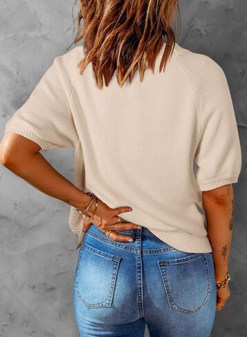 Dokotoo Womens Summer Tops 2024 Trendy V Neck Hollow Out Crochet Button Down Shirts Puff Sleeves Blouses in Saudi Arabia