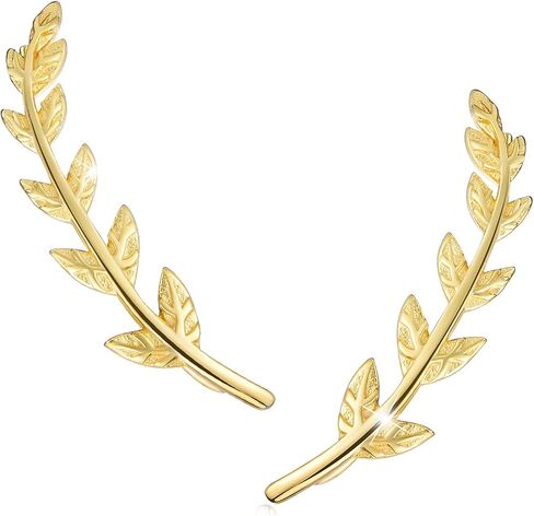 ✦Mothers day Gifts✦ Madeone Climber Earrings Ear Crawler Cuff Earrings 925 Sterling Silver 14K Gold Plated Leaf Stud Earrings Ear Climber Hoop Jacket Earrings Hypoallergenic for Women Jewelry in Saudi Arabia