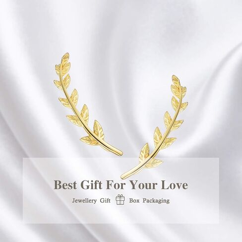 ✦Mothers day Gifts✦ Madeone Climber Earrings Ear Crawler Cuff Earrings 925 Sterling Silver 14K Gold Plated Leaf Stud Earrings Ear Climber Hoop Jacket Earrings Hypoallergenic for Women Jewelry in Saudi Arabia