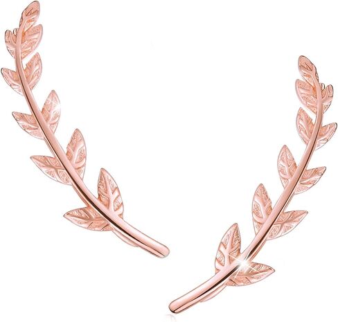 ✦Mothers day Gifts✦ Madeone Climber Earrings Ear Crawler Cuff Earrings 925 Sterling Silver 14K Gold Plated Leaf Stud Earrings Ear Climber Hoop Jacket Earrings Hypoallergenic for Women Jewelry in Saudi Arabia