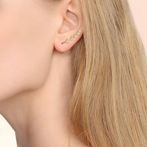 ✦Mothers day Gifts✦ Madeone Climber Earrings Ear Crawler Cuff Earrings 925 Sterling Silver 14K Gold Plated Leaf Stud Earrings Ear Climber Hoop Jacket Earrings Hypoallergenic for Women Jewelry in Saudi Arabia
