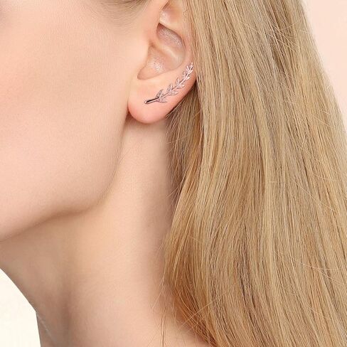 ✦Mothers day Gifts✦ Madeone Climber Earrings Ear Crawler Cuff Earrings 925 Sterling Silver 14K Gold Plated Leaf Stud Earrings Ear Climber Hoop Jacket Earrings Hypoallergenic for Women Jewelry in Saudi Arabia
