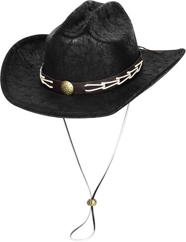 Leather Cowboy Hats for Men & Women Wide Brim Western Cowboy Cowgirl Hat with Belt Buckle Jazz Leather Hat in Saudi Arabia