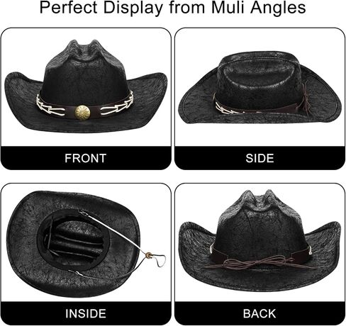 Leather Cowboy Hats for Men & Women Wide Brim Western Cowboy Cowgirl Hat with Belt Buckle Jazz Leather Hat in Saudi Arabia