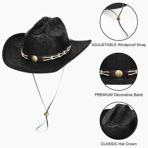 Leather Cowboy Hats for Men & Women Wide Brim Western Cowboy Cowgirl Hat with Belt Buckle Jazz Leather Hat in Saudi Arabia