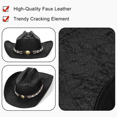 Leather Cowboy Hats for Men & Women Wide Brim Western Cowboy Cowgirl Hat with Belt Buckle Jazz Leather Hat in Saudi Arabia