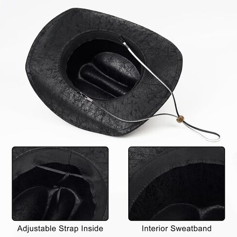 Leather Cowboy Hats for Men & Women Wide Brim Western Cowboy Cowgirl Hat with Belt Buckle Jazz Leather Hat in Saudi Arabia