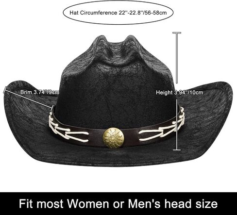 Leather Cowboy Hats for Men & Women Wide Brim Western Cowboy Cowgirl Hat with Belt Buckle Jazz Leather Hat in Saudi Arabia