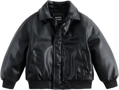 MARC&JANIE Boys Long Sleeve Leather Jacket Zipper Lapel Trendy Coat Warm Tops in Saudi Arabia