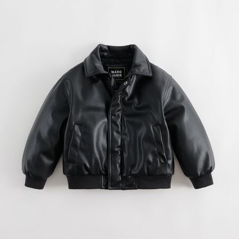 MARC&JANIE Boys Long Sleeve Leather Jacket Zipper Lapel Trendy Coat Warm Tops in Saudi Arabia