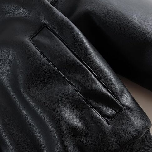 MARC&JANIE Boys Long Sleeve Leather Jacket Zipper Lapel Trendy Coat Warm Tops in Saudi Arabia