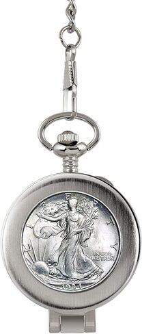 Coin Pocket Watch with Skeleton Movement | Silver Walking Liberty Half Dollar | Genuine U.S. Coin | Sweeping Second Hand, Magnifying Glass | Silvertone Case | Certificate of Authenticity in Saudi Arabia