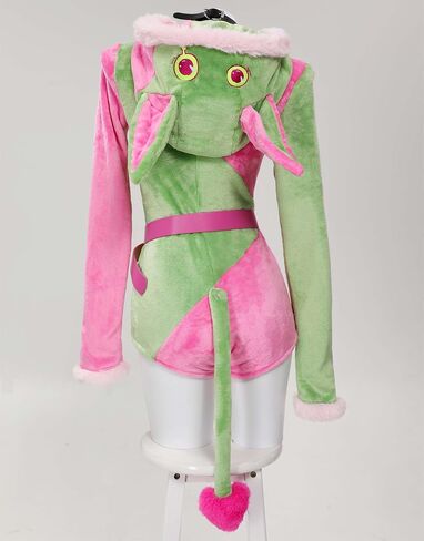 Cute Dog Style Romper Fuzzy Onesie Pajama Pink Green Loungewear Fluffy Hooded Homewear Short Jumpsuit with Stockings in Saudi Arabia