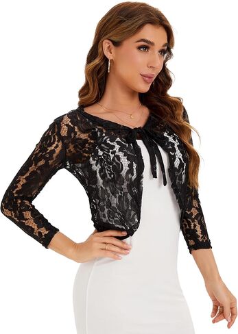 سترة BENANCY النسائية ذات الأكمام الطويلة والمفتوحة من الأمام والدانتيل والكروشيه لتغطية كاجوال فضفاضة in Kuwait