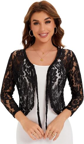 سترة BENANCY النسائية ذات الأكمام الطويلة والمفتوحة من الأمام والدانتيل والكروشيه لتغطية كاجوال فضفاضة in Kuwait