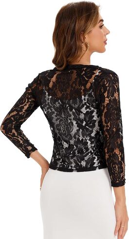 سترة BENANCY النسائية ذات الأكمام الطويلة والمفتوحة من الأمام والدانتيل والكروشيه لتغطية كاجوال فضفاضة in Kuwait