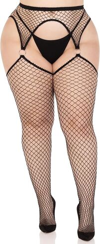 Leg Avenue womens Fishnet Stockings With Attached Garter Belt in Saudi Arabia