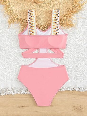 OYOANGLE Girl's Boho Printed Sports One Piece Swimsuit Criss Cross Cut Out Straps Bathing Suits Swimwear in Saudi Arabia