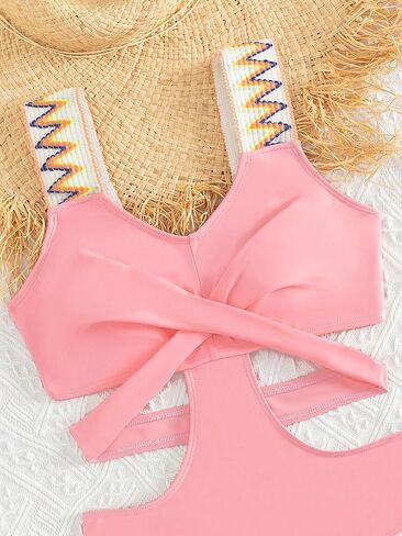 OYOANGLE Girl's Boho Printed Sports One Piece Swimsuit Criss Cross Cut Out Straps Bathing Suits Swimwear in Saudi Arabia