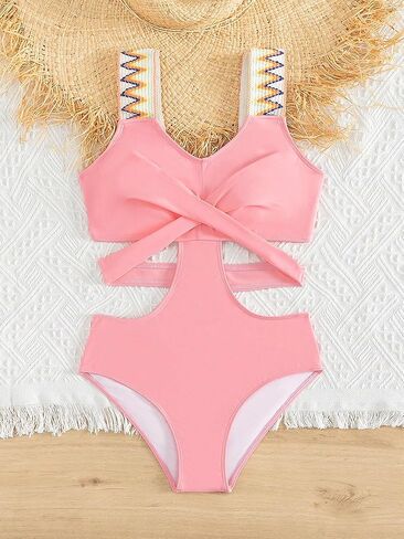 OYOANGLE Girl's Boho Printed Sports One Piece Swimsuit Criss Cross Cut Out Straps Bathing Suits Swimwear in Saudi Arabia
