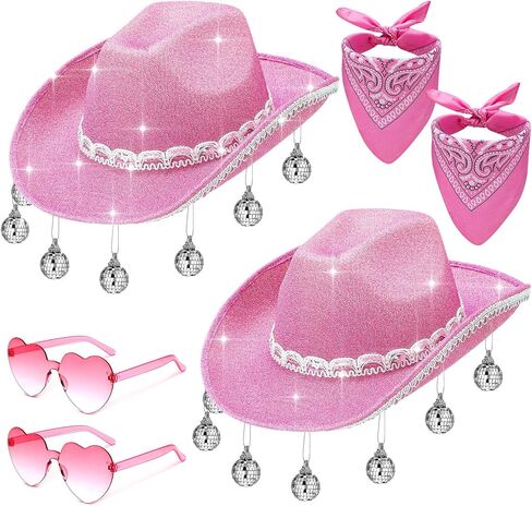 6 Pieces Rhinestone Disco Ball Cowboy Cowgirl Hat with Bandana Heart Sunglasses for Adult Western Costume Accessory in Saudi Arabia