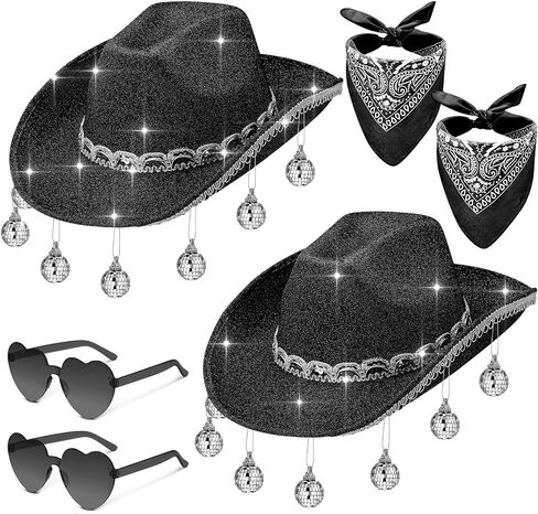 6 Pieces Rhinestone Disco Ball Cowboy Cowgirl Hat with Bandana Heart Sunglasses for Adult Western Costume Accessory in Saudi Arabia