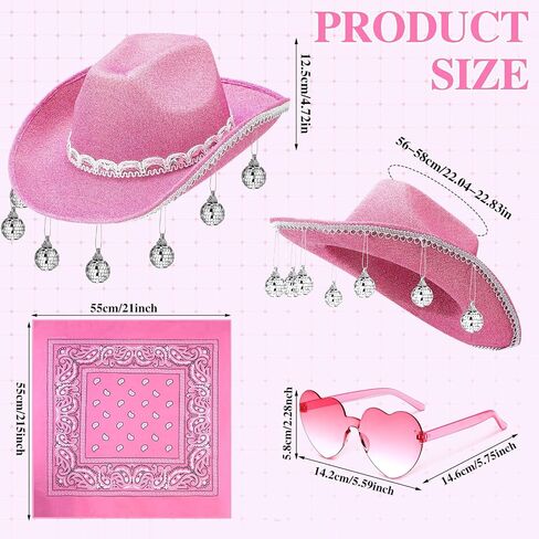 6 Pieces Rhinestone Disco Ball Cowboy Cowgirl Hat with Bandana Heart Sunglasses for Adult Western Costume Accessory in Saudi Arabia