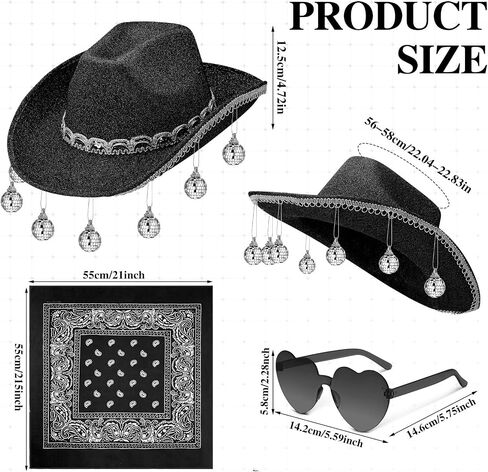 6 Pieces Rhinestone Disco Ball Cowboy Cowgirl Hat with Bandana Heart Sunglasses for Adult Western Costume Accessory in Saudi Arabia