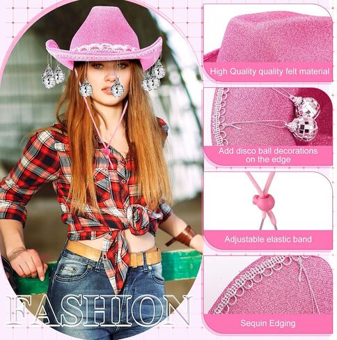 6 Pieces Rhinestone Disco Ball Cowboy Cowgirl Hat with Bandana Heart Sunglasses for Adult Western Costume Accessory in Saudi Arabia