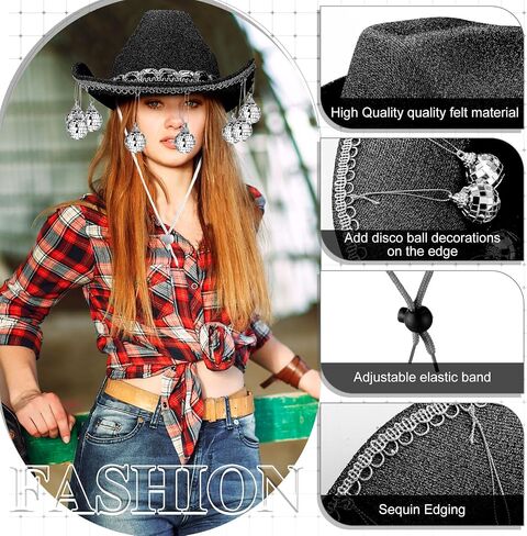 6 Pieces Rhinestone Disco Ball Cowboy Cowgirl Hat with Bandana Heart Sunglasses for Adult Western Costume Accessory in Saudi Arabia
