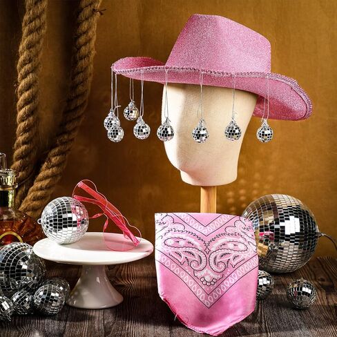 6 Pieces Rhinestone Disco Ball Cowboy Cowgirl Hat with Bandana Heart Sunglasses for Adult Western Costume Accessory in Saudi Arabia