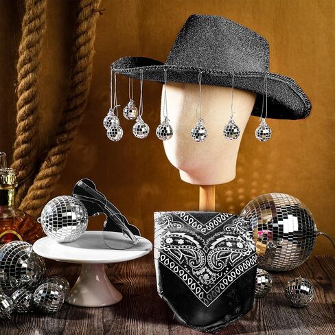 6 Pieces Rhinestone Disco Ball Cowboy Cowgirl Hat with Bandana Heart Sunglasses for Adult Western Costume Accessory in Saudi Arabia