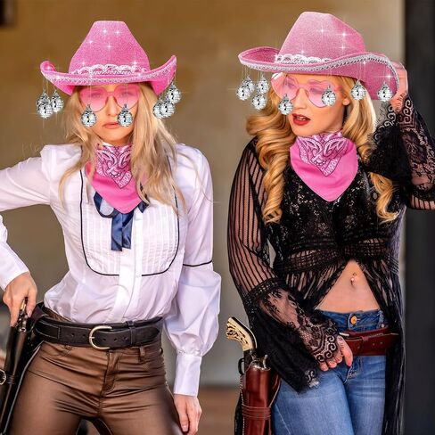 6 Pieces Rhinestone Disco Ball Cowboy Cowgirl Hat with Bandana Heart Sunglasses for Adult Western Costume Accessory in Saudi Arabia