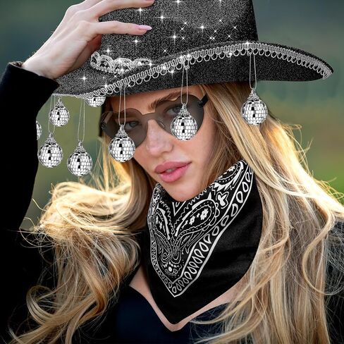 6 Pieces Rhinestone Disco Ball Cowboy Cowgirl Hat with Bandana Heart Sunglasses for Adult Western Costume Accessory in Saudi Arabia