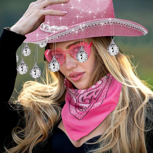 6 Pieces Rhinestone Disco Ball Cowboy Cowgirl Hat with Bandana Heart Sunglasses for Adult Western Costume Accessory in Saudi Arabia