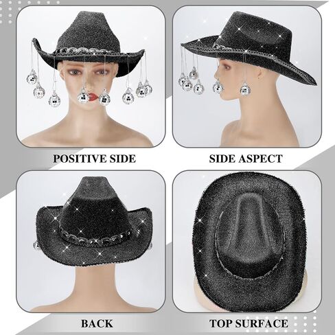 6 Pieces Rhinestone Disco Ball Cowboy Cowgirl Hat with Bandana Heart Sunglasses for Adult Western Costume Accessory in Saudi Arabia