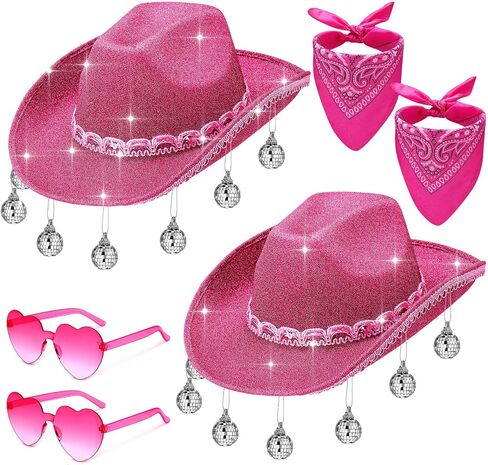 6 Pieces Rhinestone Disco Ball Cowboy Cowgirl Hat with Bandana Heart Sunglasses for Adult Western Costume Accessory in Saudi Arabia