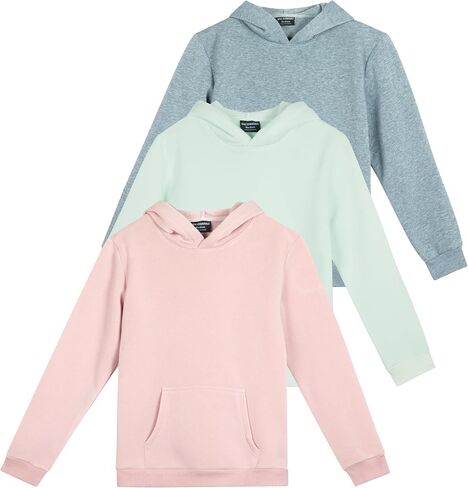 Real Essentials 3 Pack: Girls' Soft Brushed Fleece Pullover Hoodie Sweatshirt With Kangaroo Pocket (Ages 7-16) in Kuwait