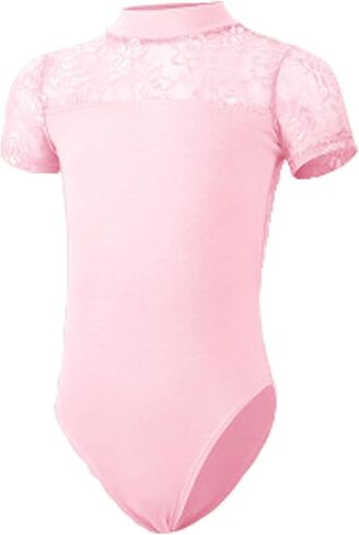 Girls' Lace Ballet Leotard Short Sleeve Dance Gymnastics Bodysuit Tights Dancewear Costume One Piece Outfit in Kuwait