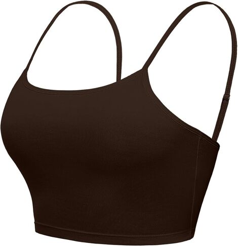 V FOR CITY قميص قصير للنساء مع حمالة صدر على الرف، قميص قصير قابل للتعديل، أشرطة سباغيتي، قميص يوغا بدون أكمام in Kuwait