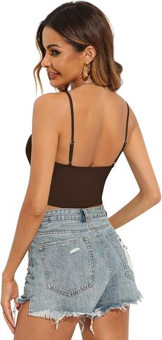 V FOR CITY قميص قصير للنساء مع حمالة صدر على الرف، قميص قصير قابل للتعديل، أشرطة سباغيتي، قميص يوغا بدون أكمام in Kuwait