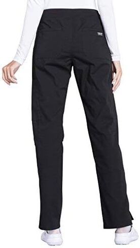 CHEROKEE Women Scrubs Set Workwear Professionals WW665 V-Neck Top & WW170P Mid Rise Straight Leg Pull-on Cargo Pant, Black- M Top/S Petite Pant in Saudi Arabia