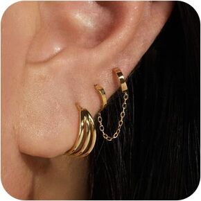 Gold Earrings for Women, Plucar Pearl Earrings Dainty Cubic Zirconia Earrings Studs Chain Earring Set 14k Gold Hoop Earrings for Women Trendy Jewelry