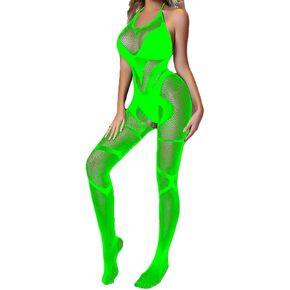 Women Lingerie Sexy Fishnet Bodystockings Sheer Mesh Jumpsuit One Piece Halter Lingerie One Size