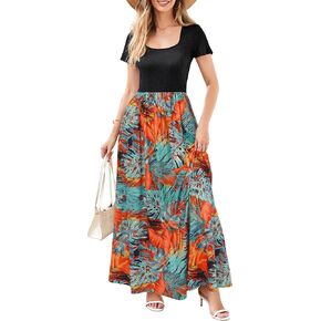 OUGES Womens 2024 Summer Maternity Maxi Dress for Photoshoot Short Sleeve Baby Shower Casual Long Dress with Pockets