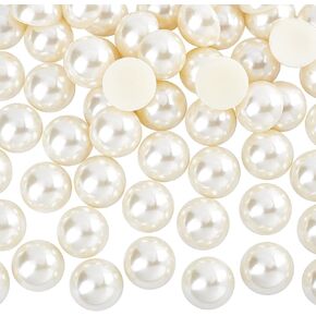FINGERINSPIRE 60 Pcs 25mm Half Pearls Bead Beige Flat Back Pearl Extral Large Cabochon with Container Large Half Round Pearl Loose Beads Gems for Shoes Wedding Dress Phone DIY Crafts Making
