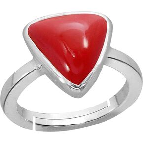 Natural Italian Red Coral Moonga Sterling 925 Silver Men & Women's Adjustable Ring Lab/Certified 8.00 Carat triangle Shape