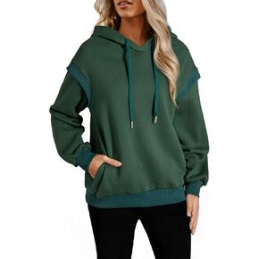 AlvaQ Womens Oversized Sweatshirt 2024 Colorblock Long Sleeve Layered Drawstring Hoodies Pullover Top with Pockets