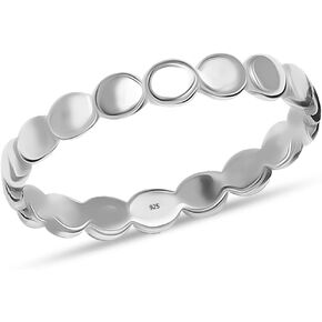 LeCalla 925 Sterling Silver Ring Round Disc Designed Eternity Ring High Polish Simple Repeating Circle Ring Engagement Wedding Ring for Women | Band Size 6-8
