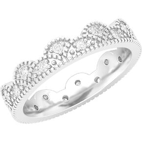 Sterling Silver Vintage Milgrain Eternity Band Simulated Diamond or Genuine Moissanite Ring Crown Wedding Band